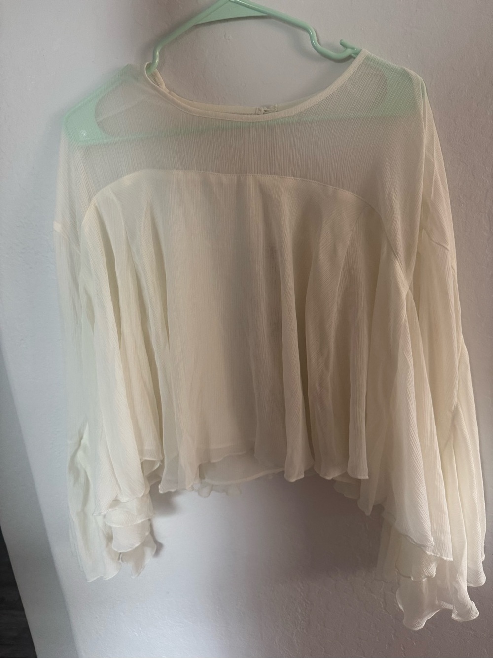 Robert Rodriguez Sheer Cream Layered Pleated Blouse